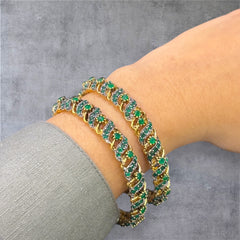 Vibrant Gold-Plated Semi-Precious Bangles with Multicolored Crystal Detailing