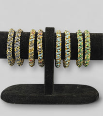 Vibrant Gold-Plated Semi-Precious Bangles with Multicolored Crystal Detailing