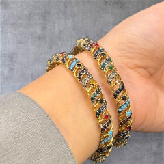 Vibrant Gold-Plated Semi-Precious Bangles with Multicolored Crystal Detailing