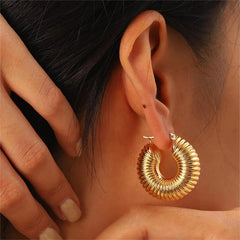 Ribbed Gold Hoop Earrings