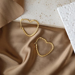 Heart-Shaped Twisted Gold Hoop Earrings