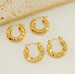 Textured Gold Hoop Earrings Set